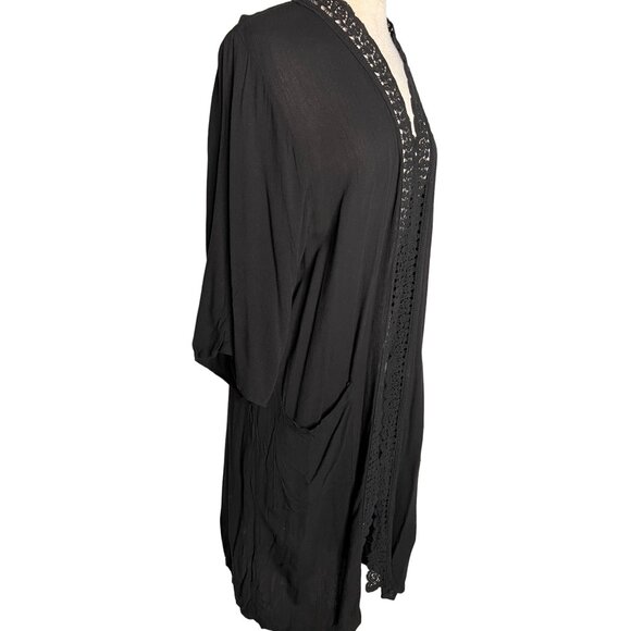 Time & True Black Cardigan Duster L-XL Gauze Goth Pockets Open Front Baggy - Picture 6 of 9